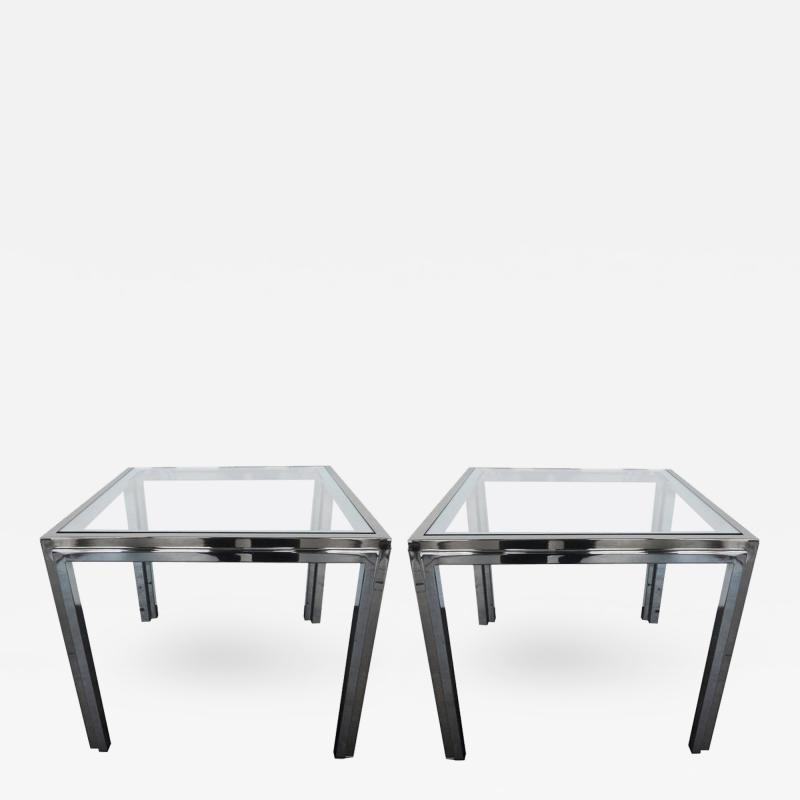 Chic Pair of Chrome and Brass Plated Side Tables