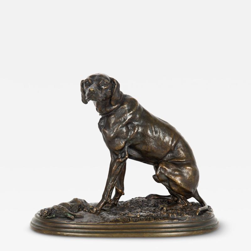 Chien Braque Assis Gardant un Lapin Pierre Jules Mene