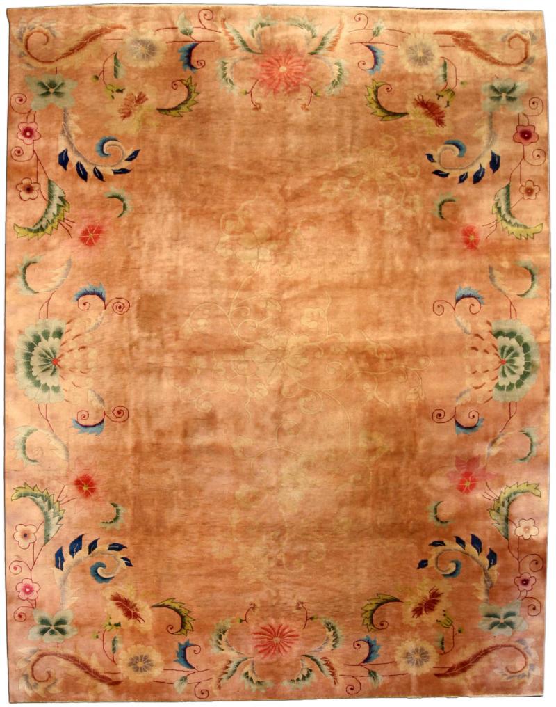 Chinese Art Deco Lotus Flower Design Handmade Rug