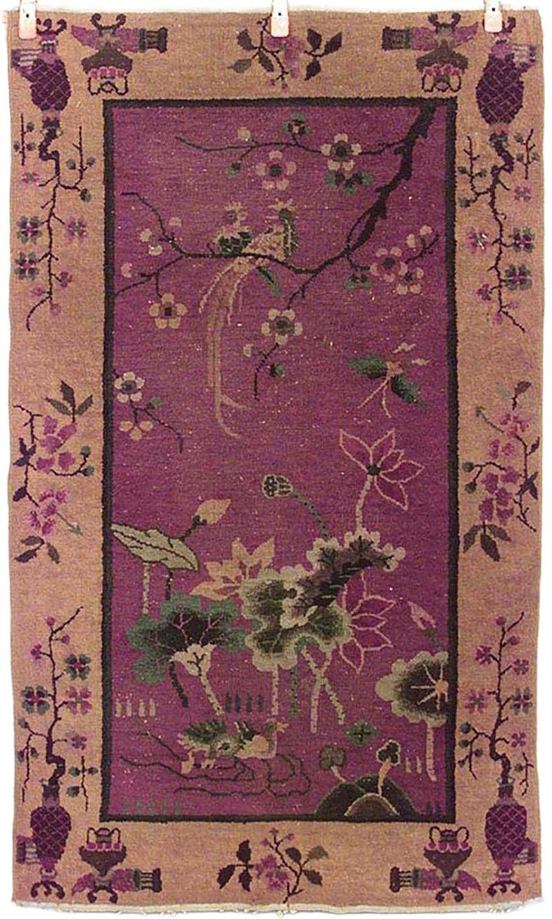 Chinese Art Deco Purple and Gold Wool Rug
