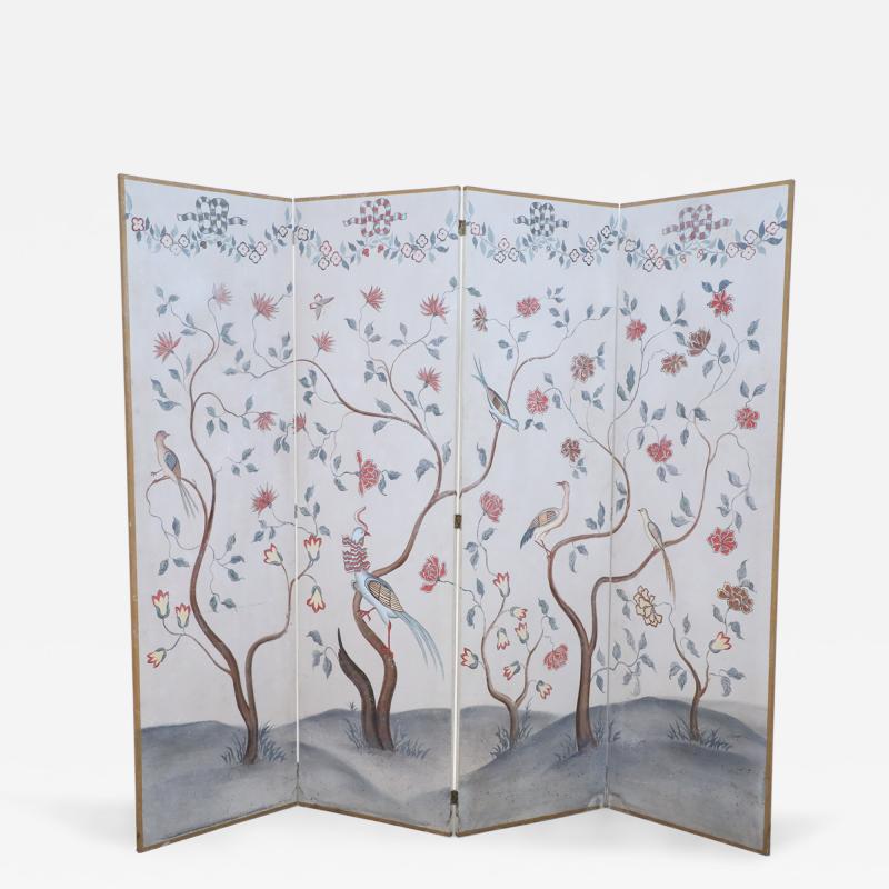 Chinese Beige and Flowering Tree Four Panel Screen