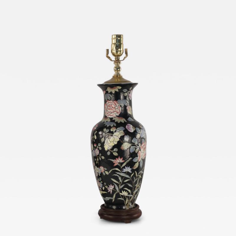 Chinese Black and Floral Motif Table Lamp