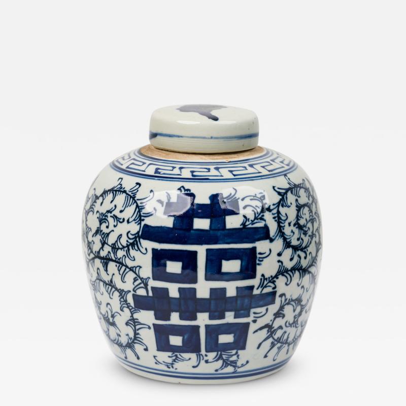 Chinese Blue White Porcelain Covered Jars with Floral Decoration Calligraphy