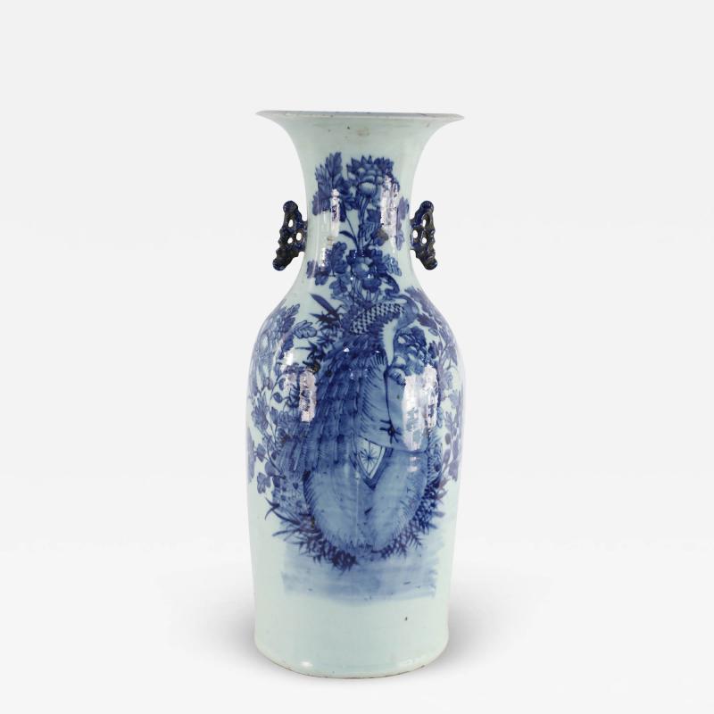 Chinese Blue and White Peacock Motif Porcelain Urn