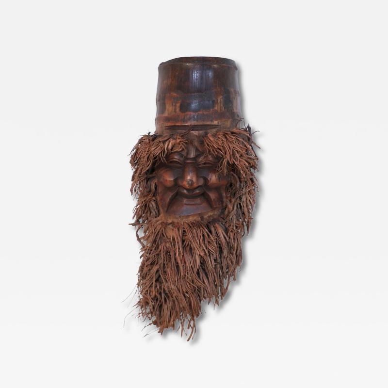 Chinese Carved Bamboo Root Face Wall Hanging