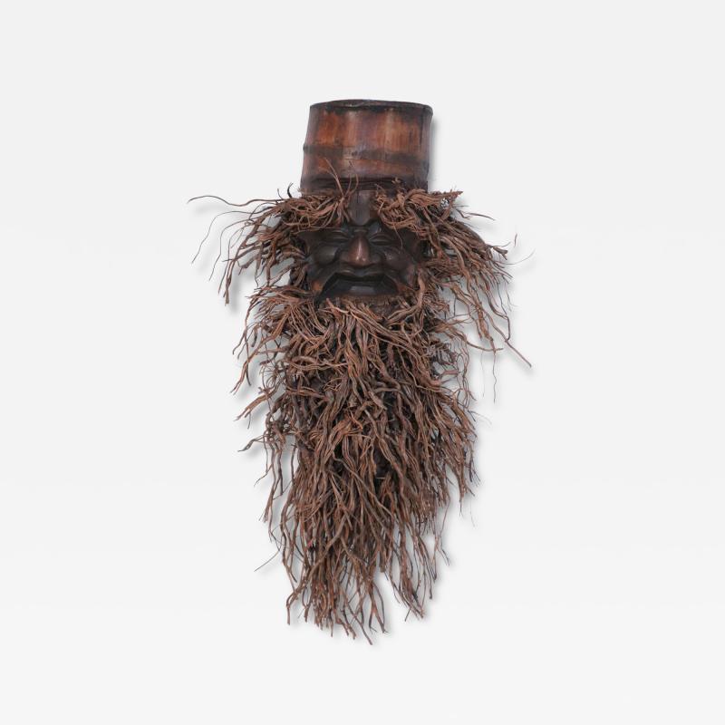 Chinese Carved Bamboo Root Face Wall Hanging