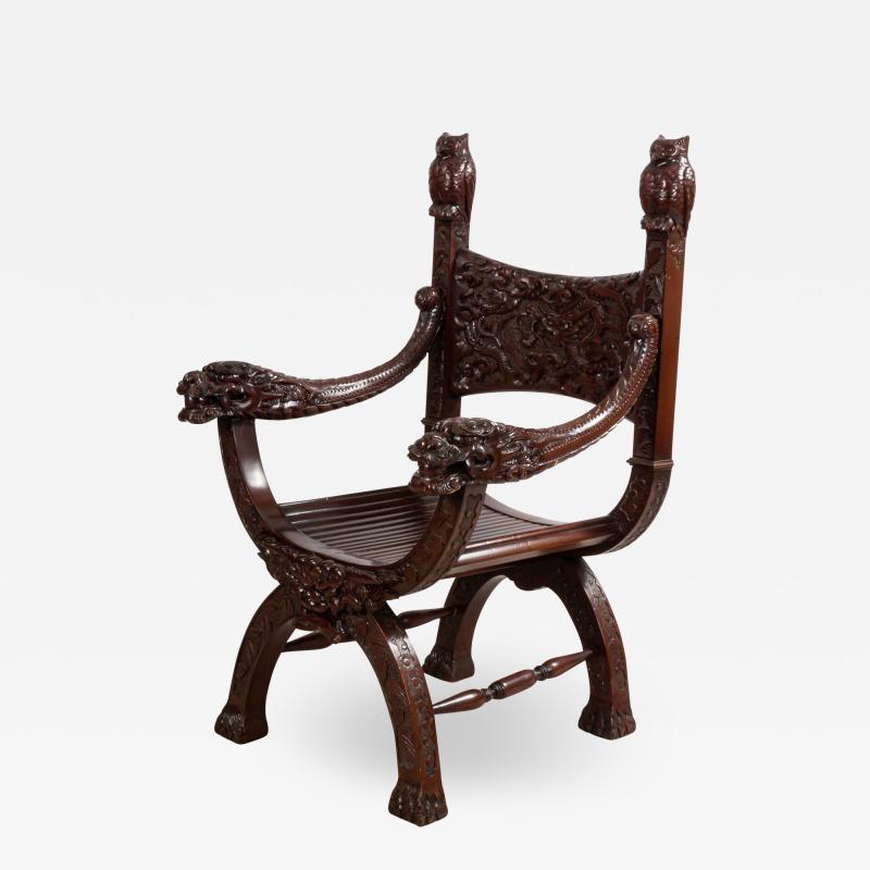 Chinese Carved Mahogany Arm Chair