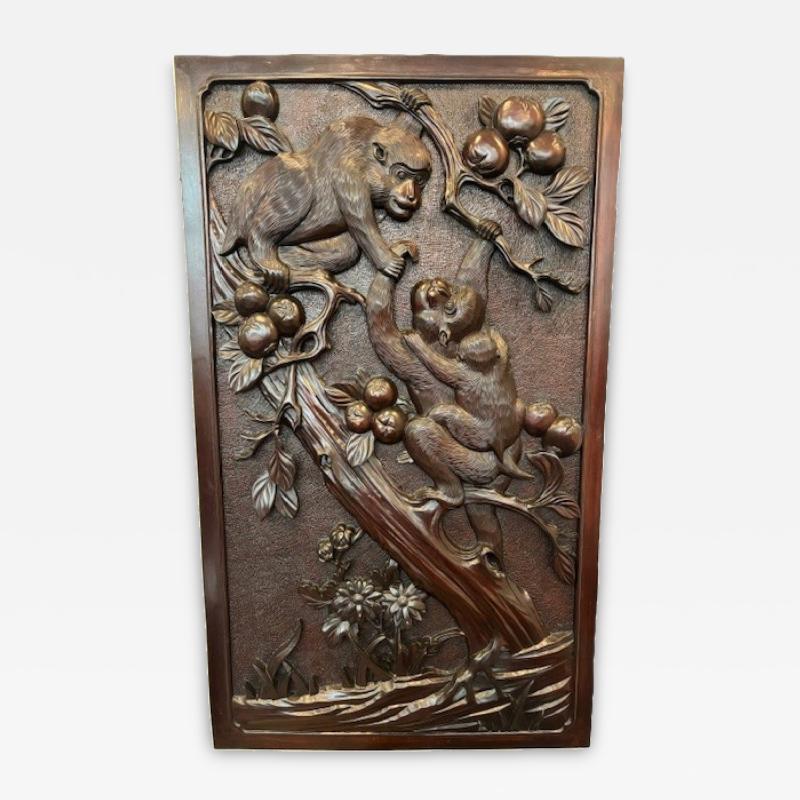 Chinese Carved Monkey Wall Plaque