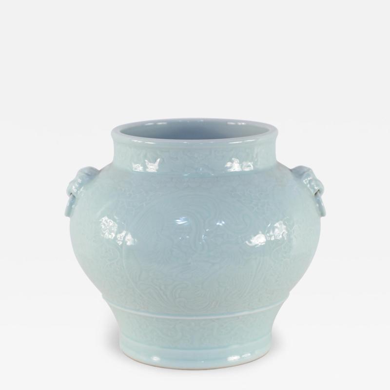 Chinese Celadon and Tonal Pattern Porcelain Pot