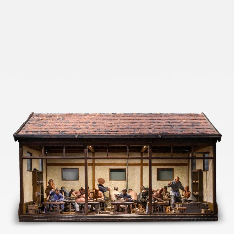 Chinese Ceramic Workshop Scaled model with 17 polychromed figures