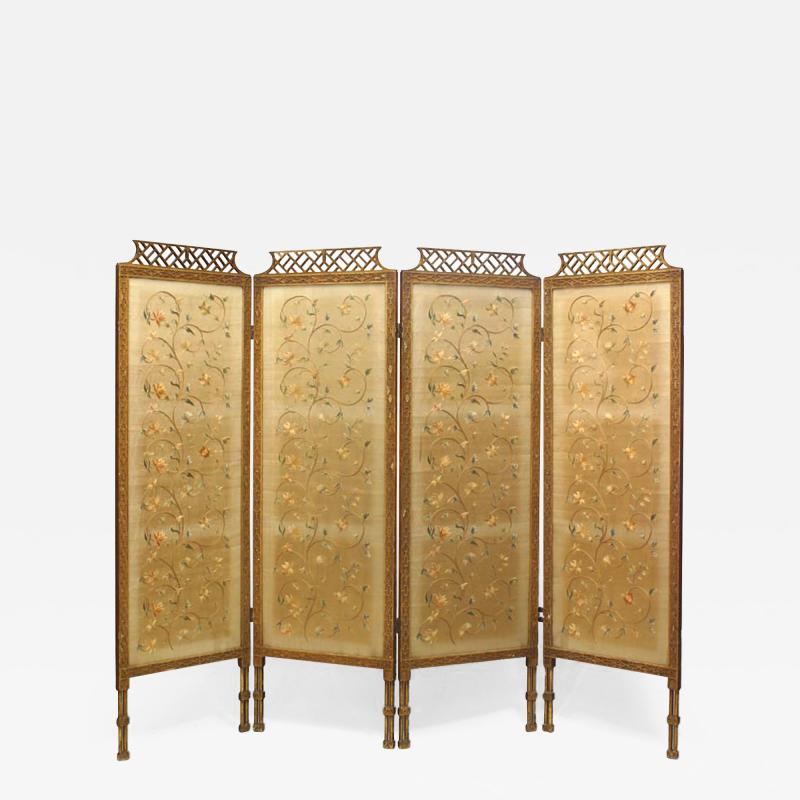 Chinese Chippendale Gilt 4 Fold Screen