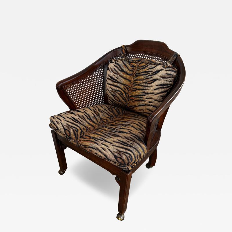 Chinese Chippendale Walnut and Cane Armchair on Casters