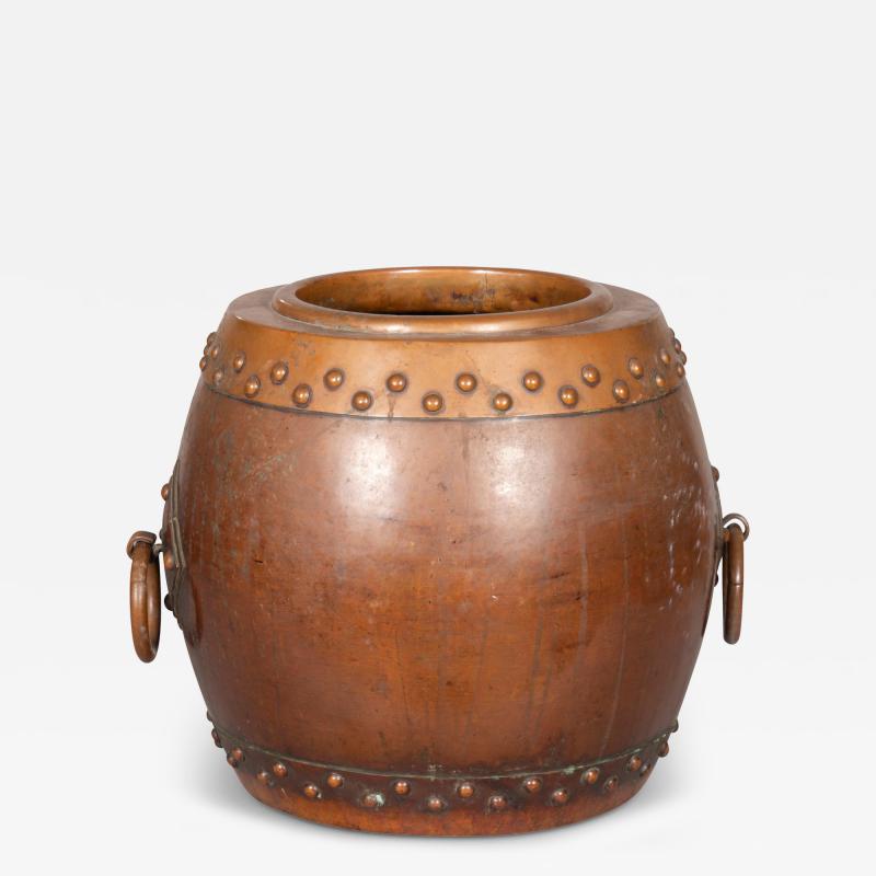 Chinese Copper And Bronze Barrel Form Planter