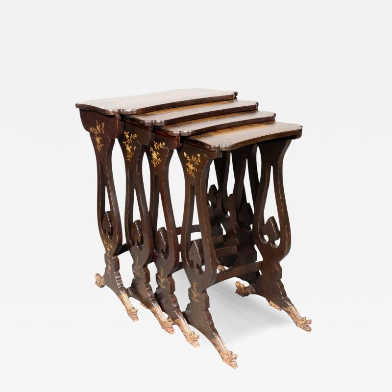 Chinese Export Brown Lacquer Quartetto Tables