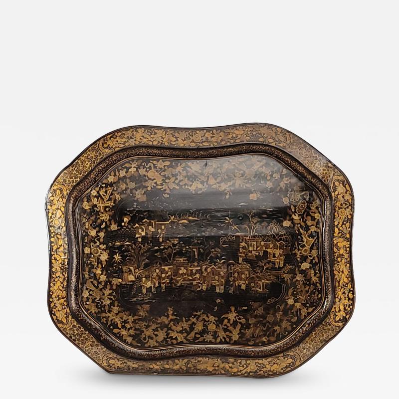 Chinese Export Lacquered Tray circa 1840 Restored