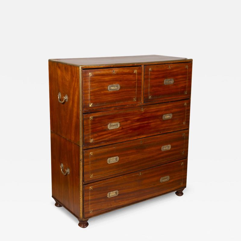 Chinese Export Mahogany and Brass Inlaid Campaign Chest