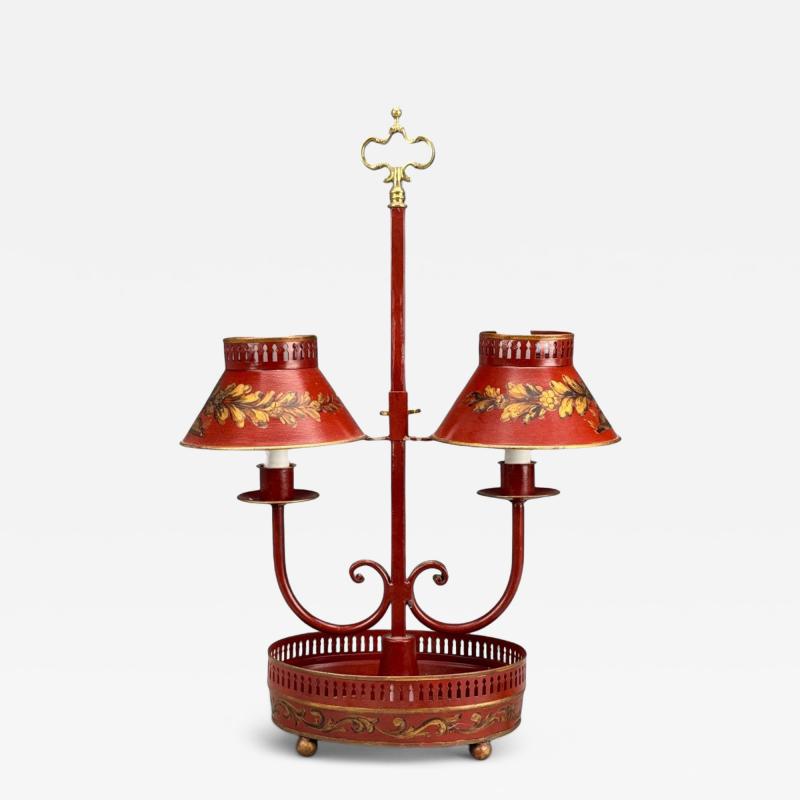 Chinese Export Painted Metal Brass Red Japanned Table Lamp 20th C 