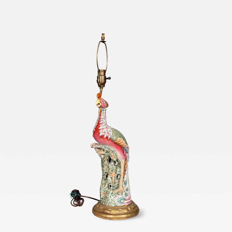 Chinese Export Porcelain Phoenix Table Lamp