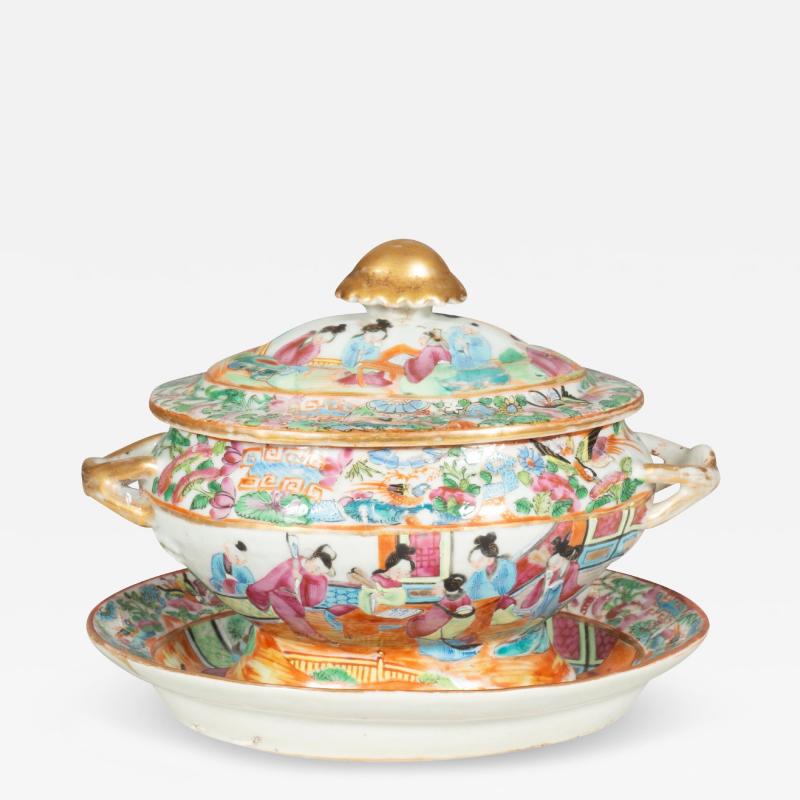 Chinese Export Rose Mandarin Sauce Tureen And Underplate