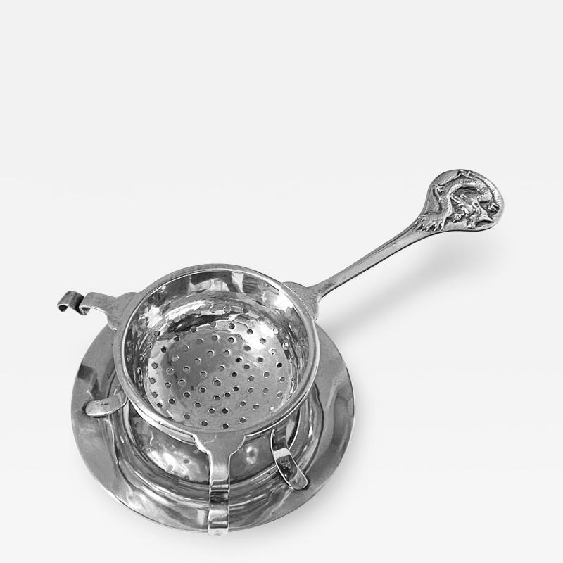 Chinese Export Silver Tea Strainer on stand Tuck Chang Shanghai C 1900 