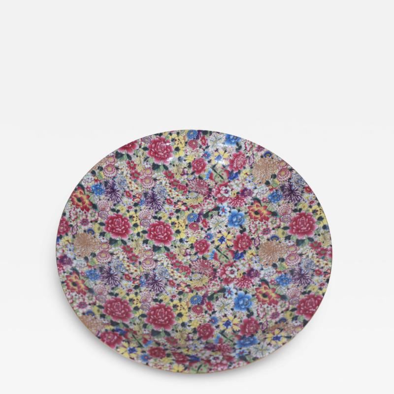 Chinese Famille Rose Thousand Flower Pattern Shallow Porcelain Bowl
