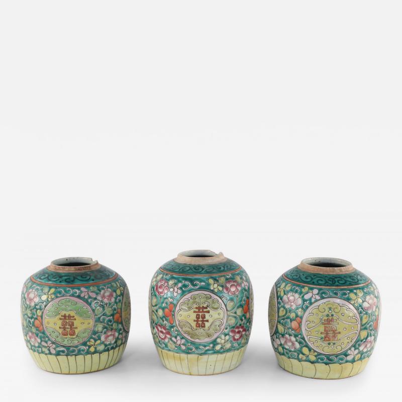 Chinese Green Floral Scrolling Design Ginger Jar Vases