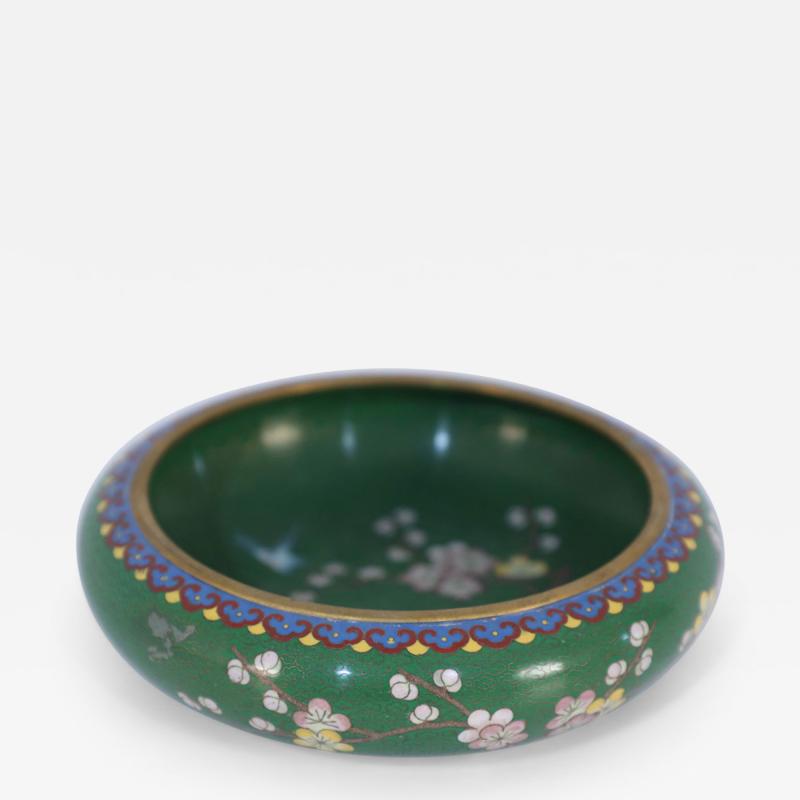 Chinese Green and Cherry Blossom Cloissone Bowl