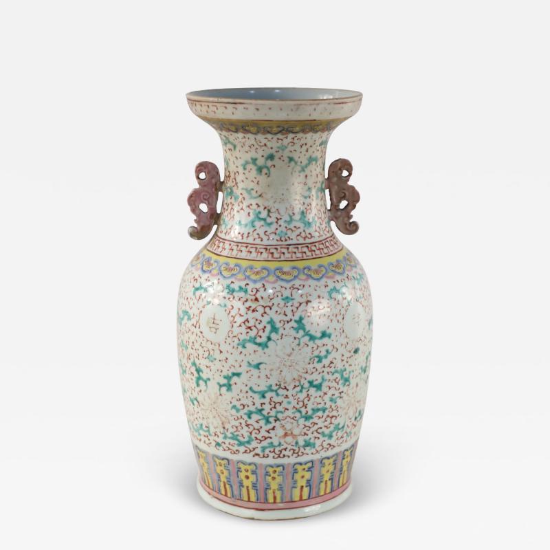 Chinese Green and Red Faded Floral Porcelain Urn