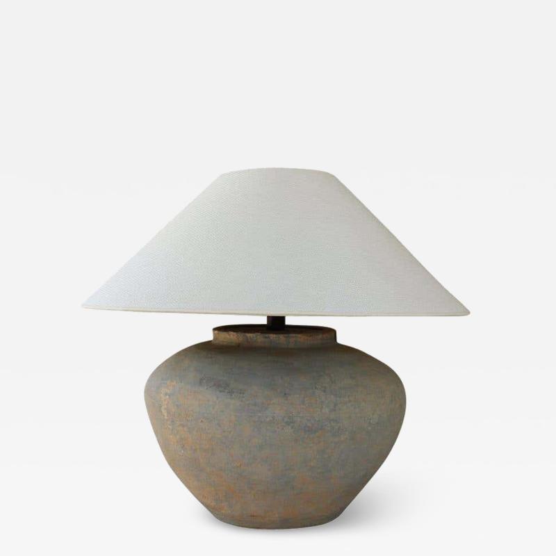 Chinese Han Dynasty Large Unglazed Belly Jar As Table Lamp