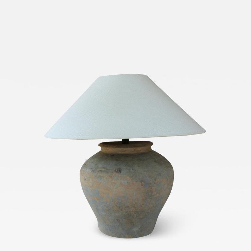 Chinese Han Dynasty Large Unglazed Belly Jar As Table Lamp