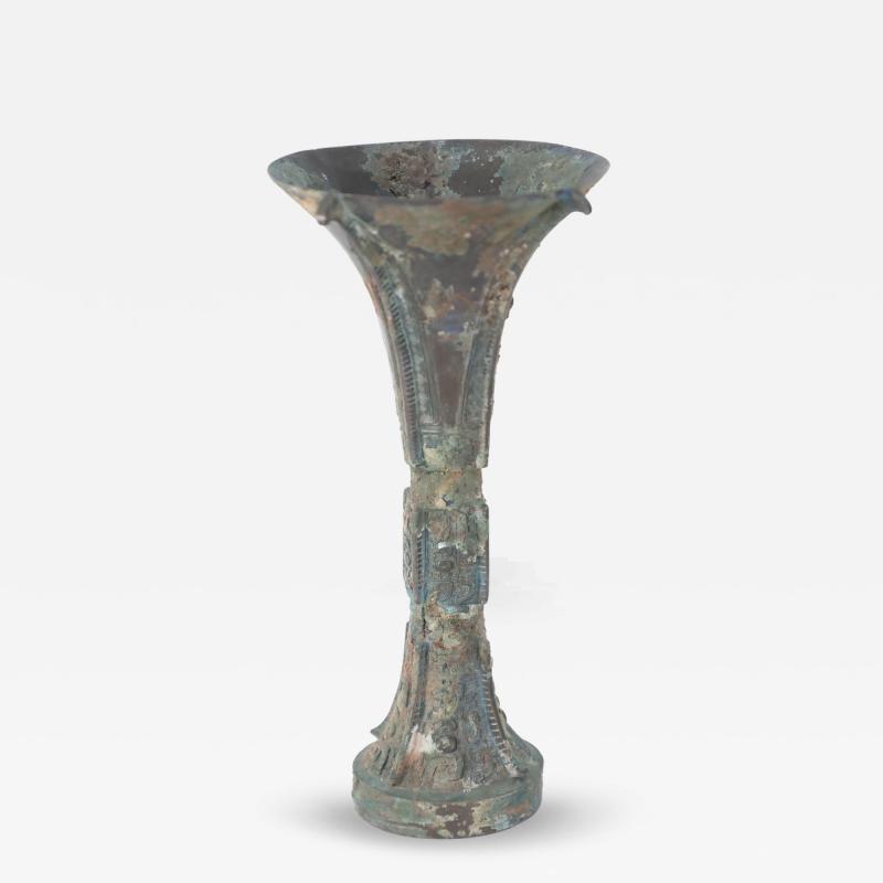 Chinese Han Dynasty Style Patinated Bronze Fluted Wine Goblet
