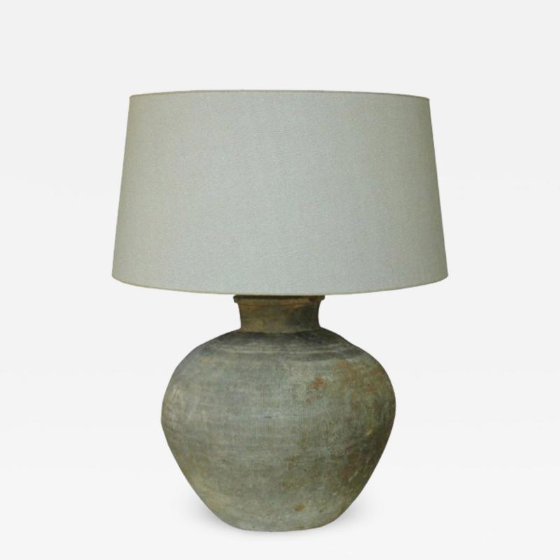 Chinese Han Dynasty Unglazed Belly Jar As Table Lamp