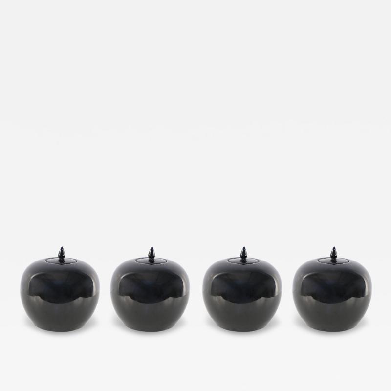 Chinese High Gloss Black Lidded Porcelain Vases