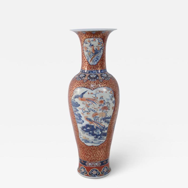Chinese Imari Style Orange and Gold Monumental Urn