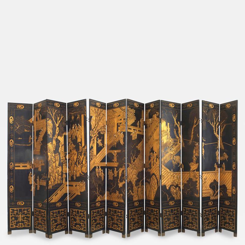 Chinese Lacquered 12 Panel Screen