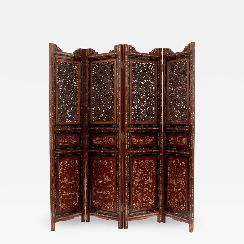 Chinese Mahogany 4 Fold Screen