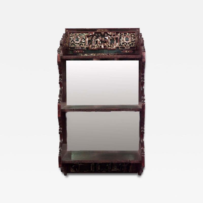 Chinese Maroon Lacquered Wall Shelf
