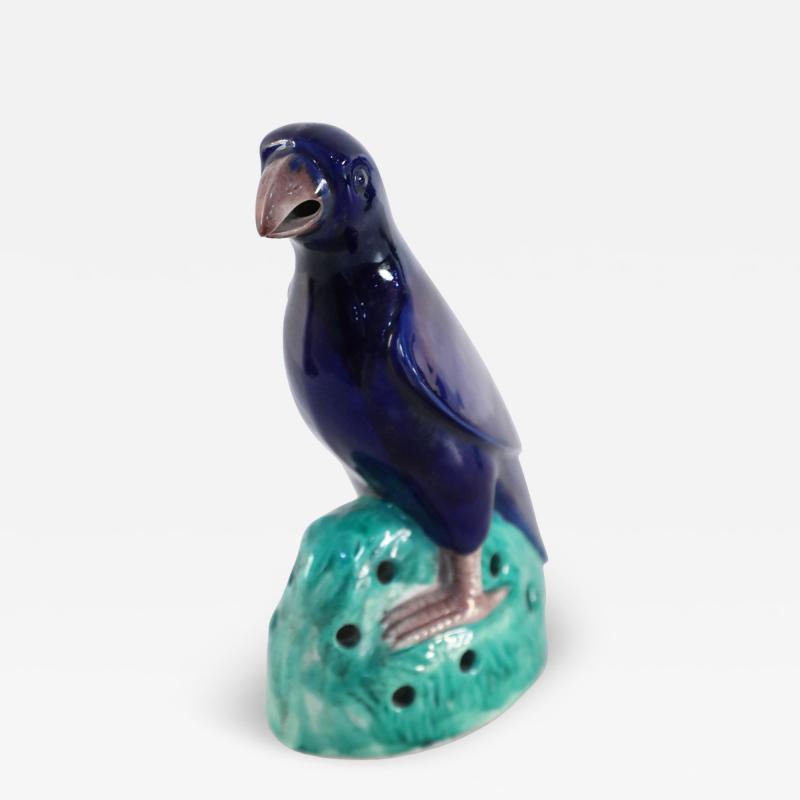 Chinese Navy Glazed Porcelain Parrot Statue