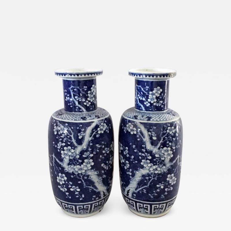Chinese Pair Blue and White Porcelain Rouleau Vases