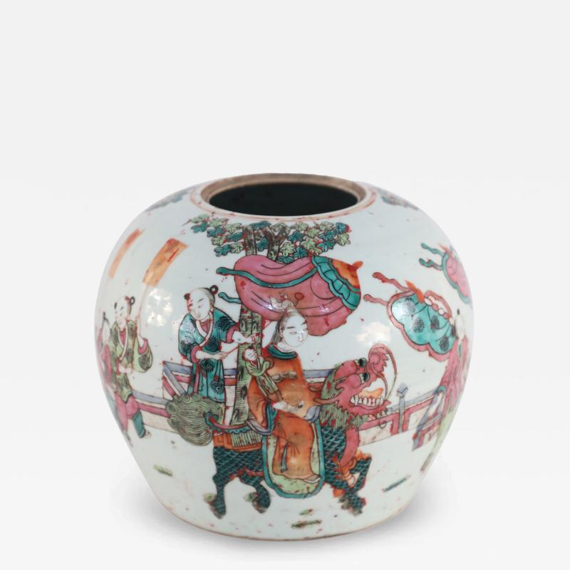 Chinese Parade Scene Rounded Porcelain Watermelon Jar