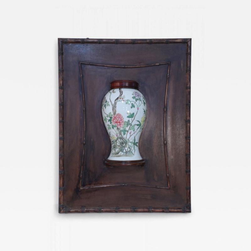 Chinese Porelain Famille Rose Vase and Wood Wall Plaque