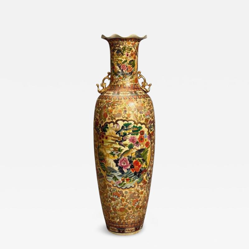 Chinese Rose Medallion Monumental Floor Vase Porcelain Gilt China 20th c 