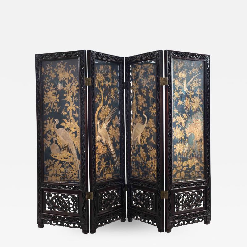 Chinese Rosewood 4 Fold Screen
