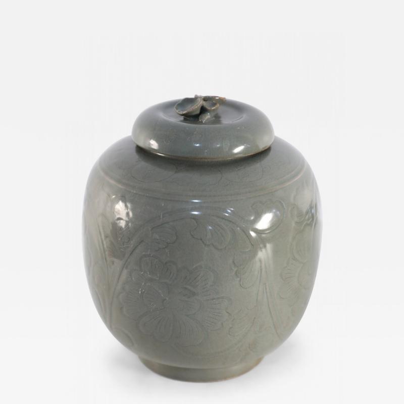 Chinese Sage and Tonal Botanical Motif Porcelain Jar