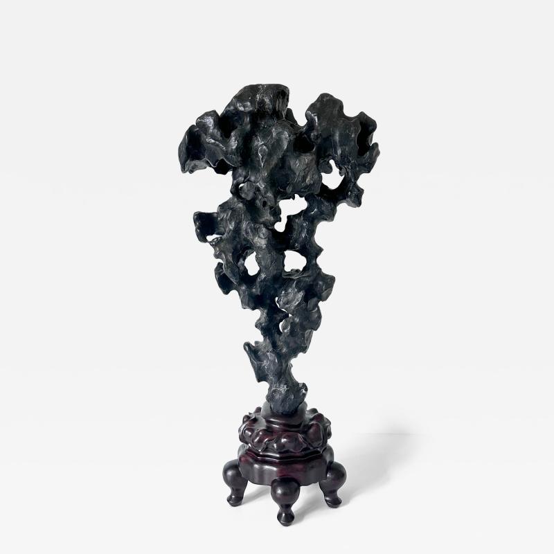 Chinese Scholar Rock Black Taihu Stone on Display Stand