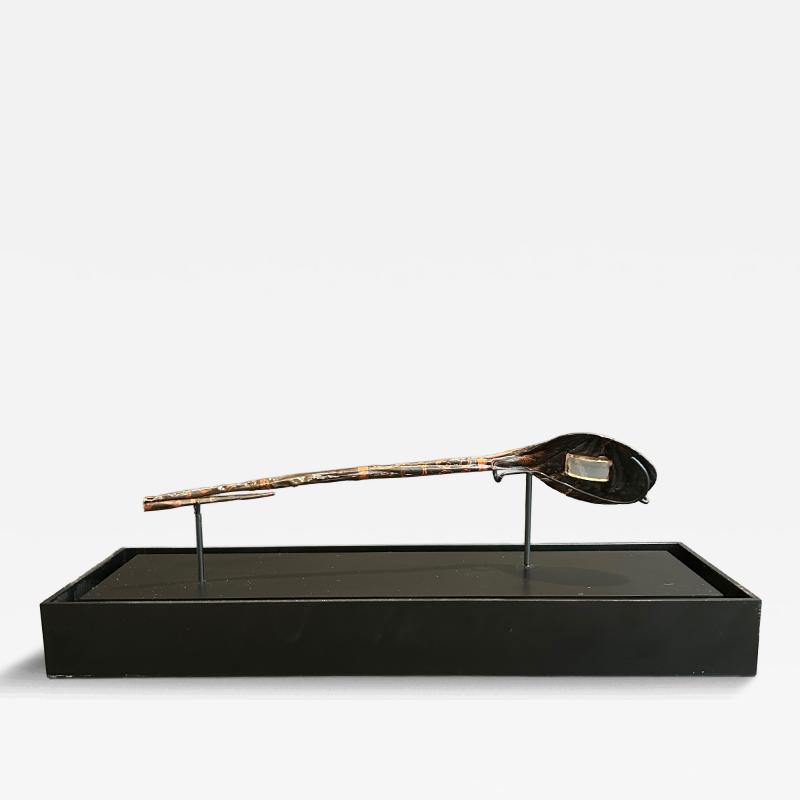 Chinese School A RARE CRYSTAL INLAID RED AND BLACK LACQUERED RITUAL SPOON BI 