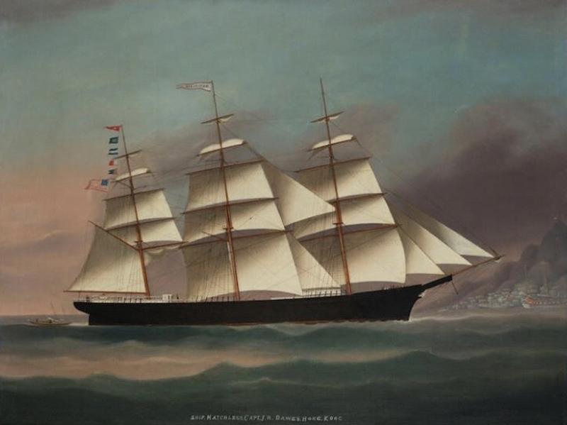 Chinese School The American clipper ship Matchless off Hong Kong coast Circa 1875 
