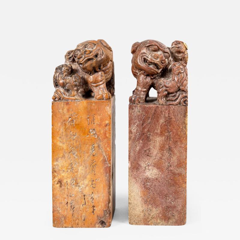 Chinese Soapstone Foo Dog Chops or Seals a Pair