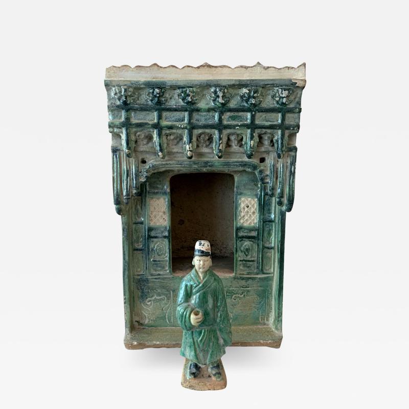 Chinese Stoneware Funeral Shrine Model and Figure Ming Dynasty