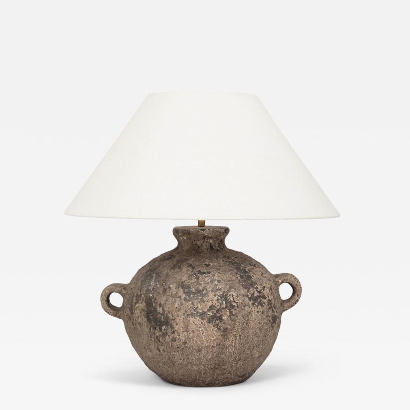 Chinese Storage Jar Lamp with Linen Shade